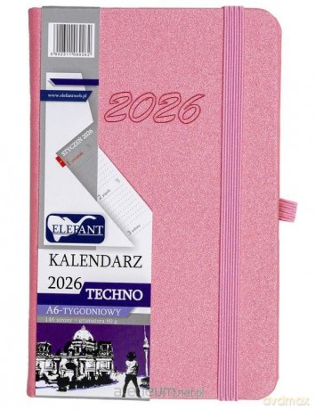 Kalendarz 2026 A6 tygodniowy Techno różowy [KALENDARZ]