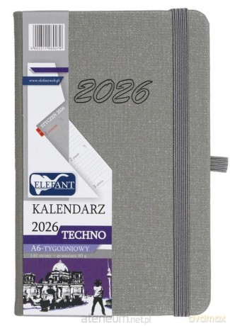 Kalendarz 2026 A6 tygodniowy Techno szary [KALENDARZ]