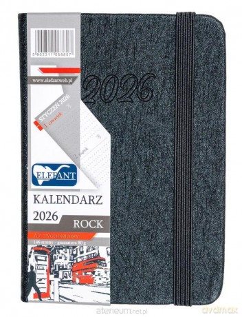 Kalendarz 2026 A7 tygodniowy Rock grafitowy [KALENDARZ]