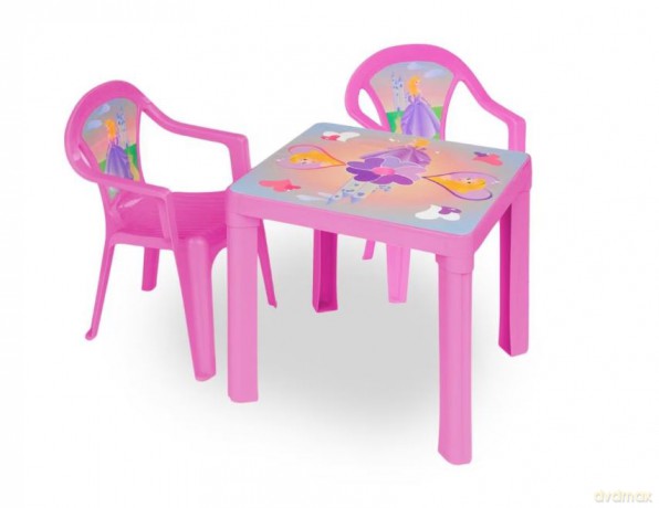 Stolik i dwa krzesła różowy