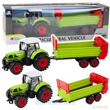Traktor z przyczepką na napęd frakcyjny zielony