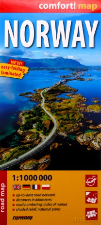 Norwegia road map 1:11000 000 laminat 2025