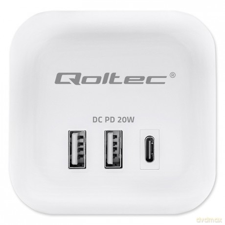 Kostka zasilająca przedłużacz 6w1 z podświetlanym włącznikiem | 3x AC | 2x USB | 1x USB-C PD 20W | biała | kabel 2m