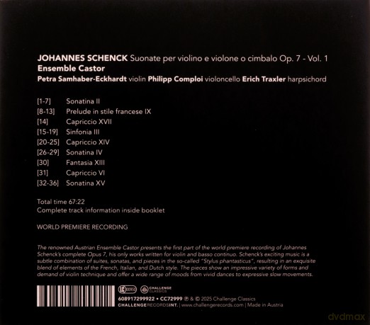 Ensemble Castor: Schenck: Suonate per violino e violone o cimbalo Op. 7 - Vol [CD]
