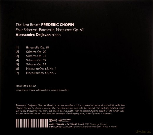 Alessandro Deljavan: The Last Breath - Four Scherzos, Barcarole, Nocturnes Op. 62 [CD]