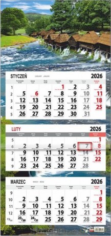 Kalendarz 2026 trójdzielny płaska główka Młyny [KALENDARZ]
