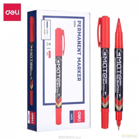 Marker permanentny dwustron. czerwony (12szt)