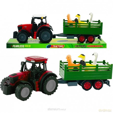 Traktor z przyczepą i ptakami