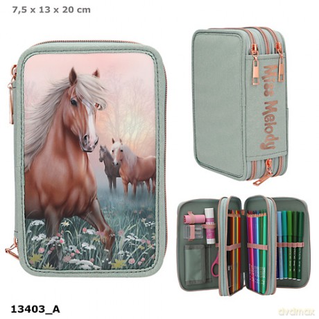 Piórnik 3-komorowy z wyposażeniem Miss Melody Romantic Fields 13403A