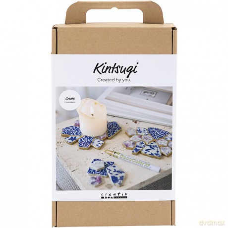 Creativ - Craft Kit Kintsugi, Coaster, blue, gold, light red, white, 1 pack