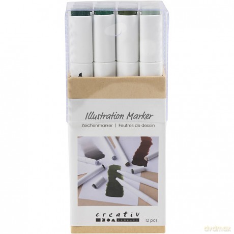 Creativ - Illustration Marker, line 1+8 mm, Nature colours, 12pc/ 1 pack