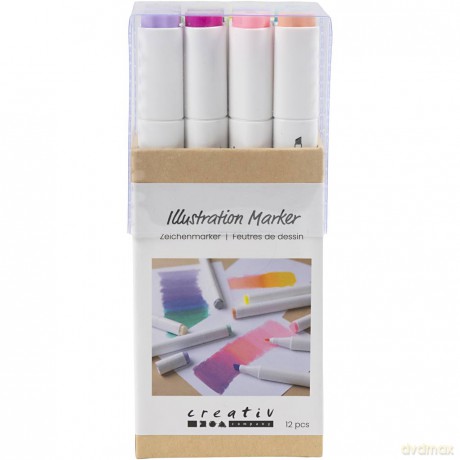 Creativ - Illustration Marker, Line 1+8 mm, Pastel Colours, 12 pc