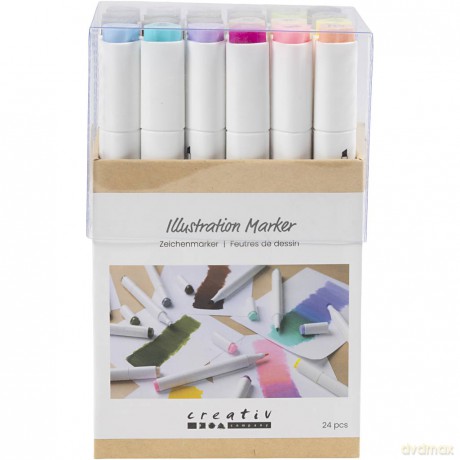 Creativ - Illustration Marker, Line 1+8 mm, Pastel Colours, Standard Colours, 24 pc