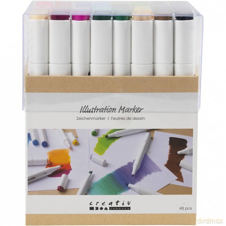 Creativ - Illustration Marker, line 1+8 mm, standard colours, 48pc/ 1 pack