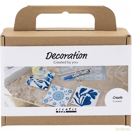 Creativ - Mini Craft Kit Drawing, Porcelain coasters, blue, 1 pack