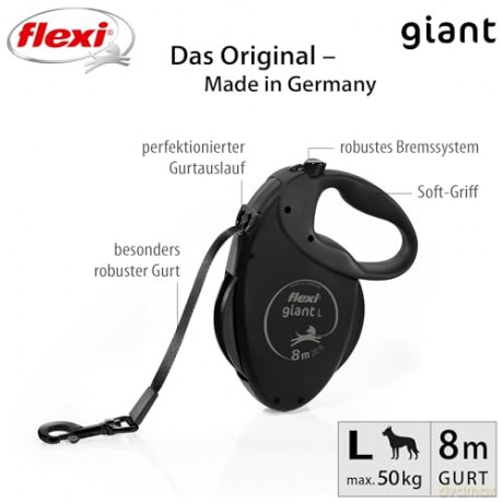 Flexi - Flexi Leash Giant L Black Edition - 50kg - 8m
