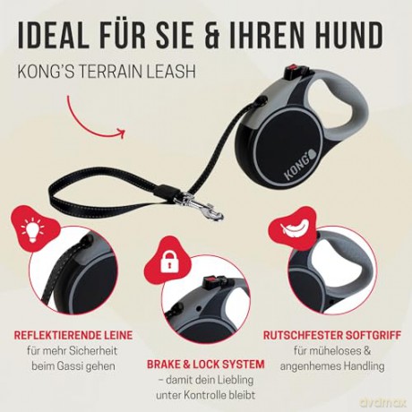 Kong - Retractable Leash Terrain - Black - XS