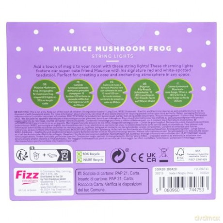 Maurice Mushroom Frog String Light - Green, Red, White