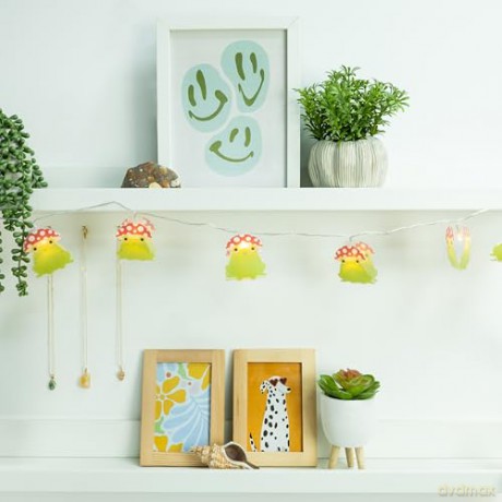 Maurice Mushroom Frog String Light - Green, Red, White