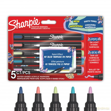 Sharpie - Creative Marker Acrylic Paint Pens - Earth Tones - Bullet Tip - Assorted Colours - 5 Count (SKU: 2213380)