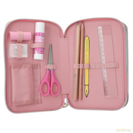 Topmodel - TOPModel Triple Pencil Case JUICY - Dusky Pink with Orange Dots (413323)