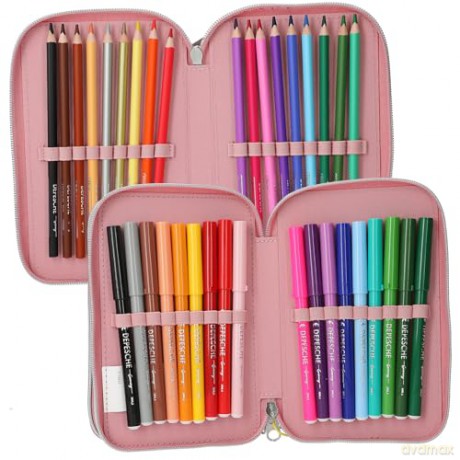 Topmodel - TOPModel Triple Pencil Case JUICY - Dusky Pink with Orange Dots (413323)