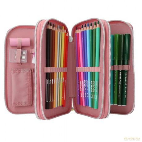 Topmodel - TOPModel Triple Pencil Case JUICY - Dusky Pink with Orange Dots (413323)