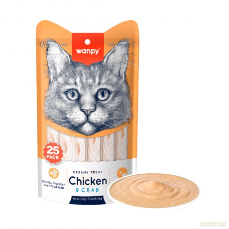 Wanpy - 25 x 14gr Pack Creamy Lickable Treat with Chicken and Crab - 25 x 14gr
