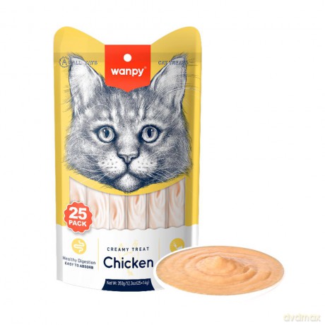 Wanpy Cat 25 Pack Creamy Lickable Treat - Chicken 350g (25x14g) - 350g (25x14g)