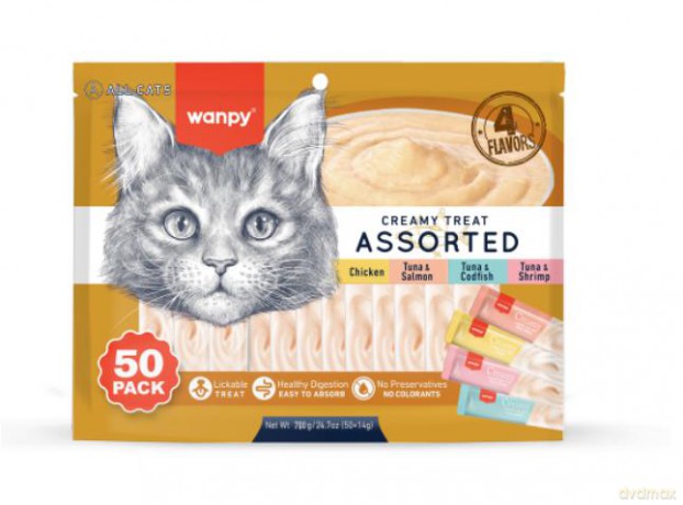Wanpy Cat 50 Pack Creamy Lickable Treat Assorted 700g (50x14g) - 700g (50x14g)