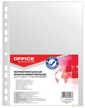 Paczka koszulki na dokumenty A4 Office Products PP krystalaliczne 55mikr. 100 sztuk