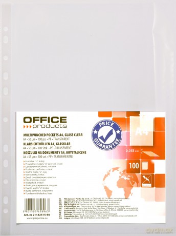 Paczka koszulki na dokumenty A4 Office Products PP krystalaliczne 55mikr. 100 sztuk