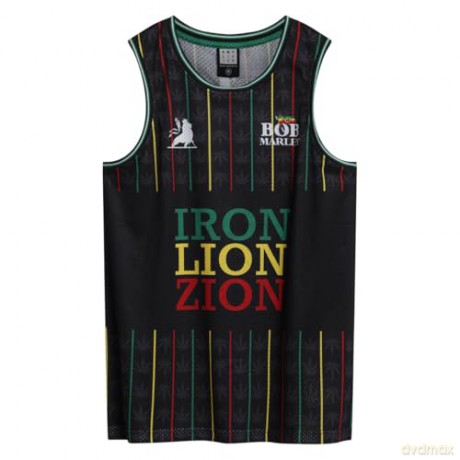 Bob Marley: Bob Marley Iron Lion Zion Black Basketball Jersey Small