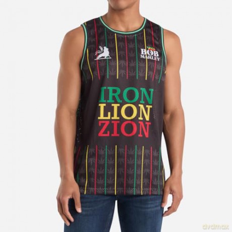 Bob Marley: Bob Marley Iron Lion Zion Black Basketball Jersey Small