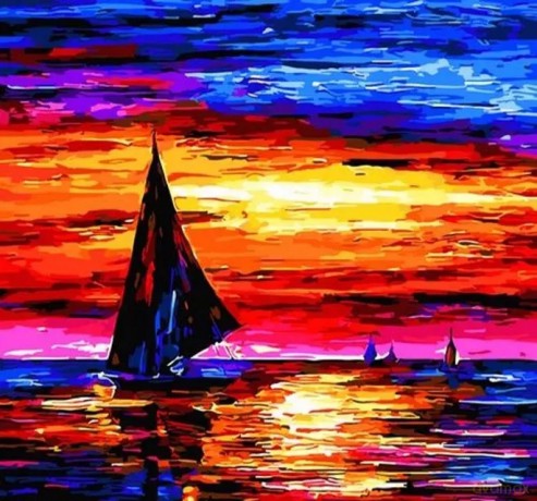 Malowanie po numerach Żaglówki na tle zachodu słońca 40x50cm 1008892