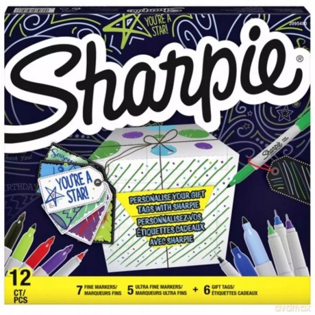 Markery Sharpie Fine 12 szt. + przywieszki