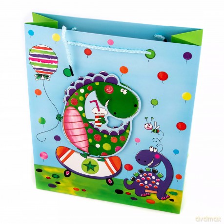 TORBA PREZENTOWA DINOZAUR 26x32CM RÓŻNE KOLORY