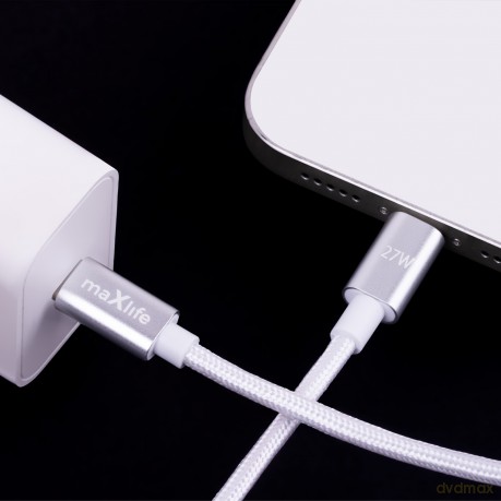 Maxlife kabel MXUC-12 USB-C - Lightning 2,0 m 27W biały