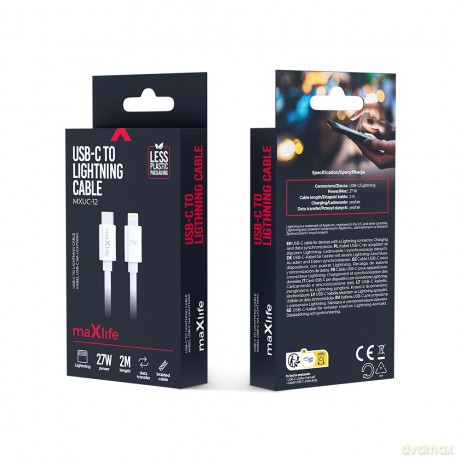 Maxlife kabel MXUC-12 USB-C - Lightning 2,0 m 27W biały