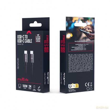 Maxlife kabel MXUC-12 USB-C - USB-C 2,0 m 100W czarny
