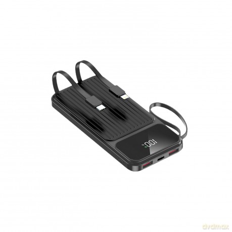 Maxlife power bank z wbudowanymi kablami MXPB-06 PD QC 22,5W 10000 mAh czarny