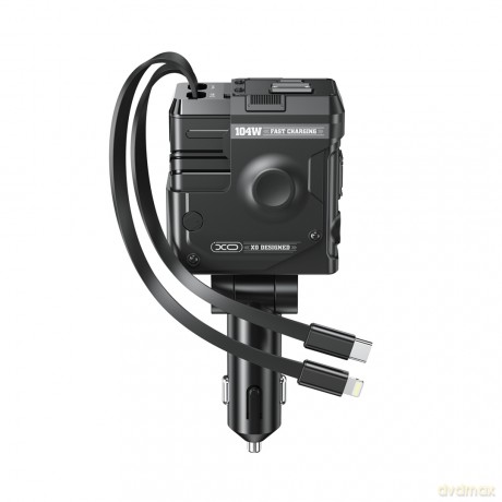 XO ładowarka samochodowa CC66 104W 1x USB 1x USB-C czarna z kablem USB-C i kablem Lightning