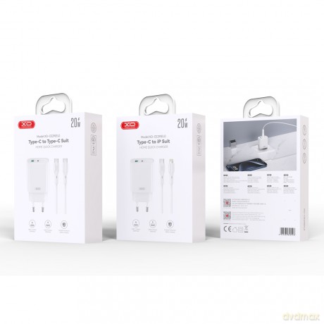 XO ładowarka sieciowa CE29 PD 20W 1x USB-C 1x USB biała + kabel USB-C - Lightning