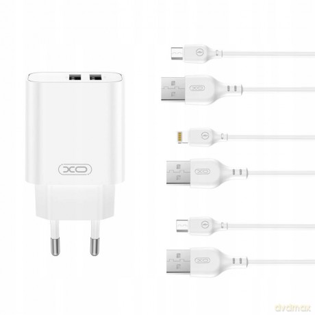 XO ładowarka sieciowa CE34 2x USB 2,4A biała + kabel Lightning