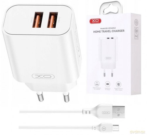 XO ładowarka sieciowa CE34 2x USB 2,4A biała + kabel microUSB