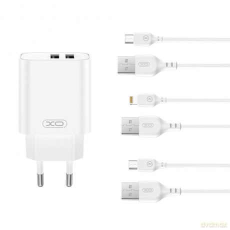 XO ładowarka sieciowa CE34 2x USB 2,4A biała + kabel microUSB