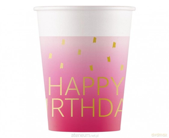 Kubeczki papierowe Pink Happy Birthday 200ml 8szt