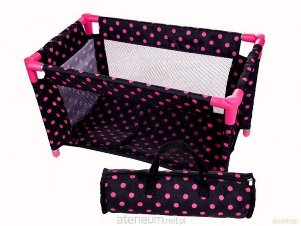 Łóżeczko-kojec dla lalek czarny w różowe groszki