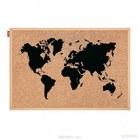 Tablica korkowa nadruk Mapa Świata 60x40 cm czarna