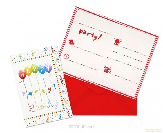 Zaproszenia z kopertami Happy Birthday 6szt